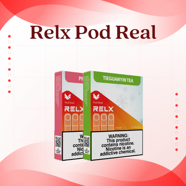 Relx Pod Real 1000 puffs collection with VCOT technology available in Singapore flavors like Tie Guan Yin and Sakura Grape.